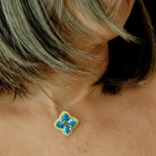 Blue Petal Halo Pendant (14K)