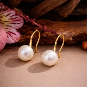 Button Pearl Hook Earrings