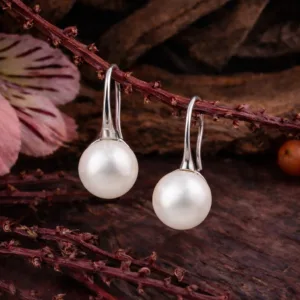 Button Pearl Hook Earrings