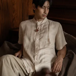 Khaki Mandarin Shirt L (Plain)